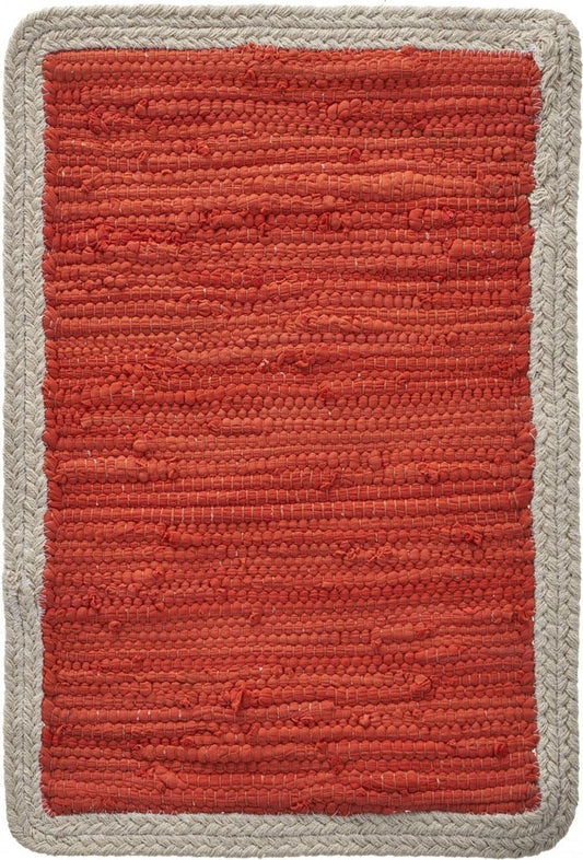 19" Set of Four Orange And Natural Solid With Border Cotton Placemats