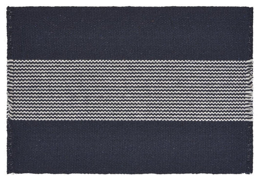 19" Set of Four Navy Blue And White Striped Cotton Placemats
