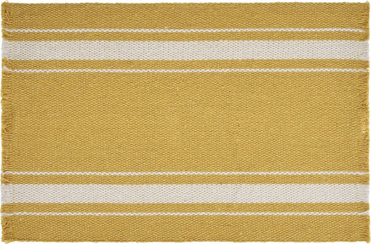 19" Set of Four Yellow And White Striped Cotton Placemats