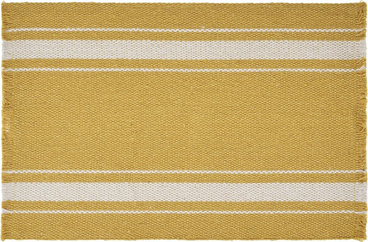 19" Set of Four Yellow And White Striped Cotton Placemats