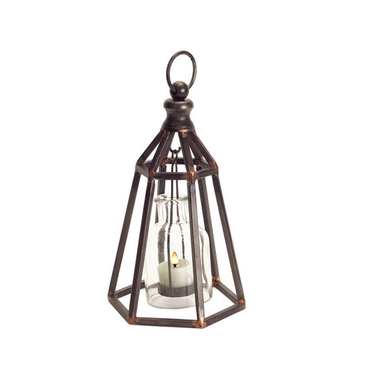 Set of Two Black Metal Geometric Tabletop Tealight Candle Holders