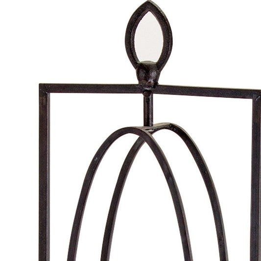 Set of Two Black Distressed Ornate Iron Tabletop Hurricane Candle Holders