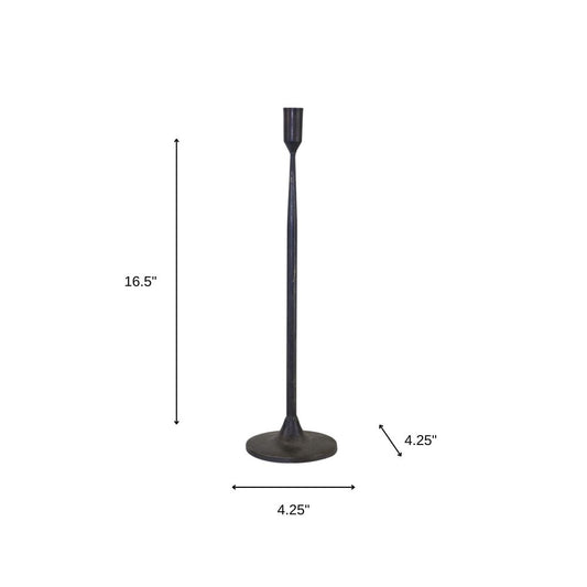 Set of Two Black Distressed Metal Tabletop Taper Candle Holders