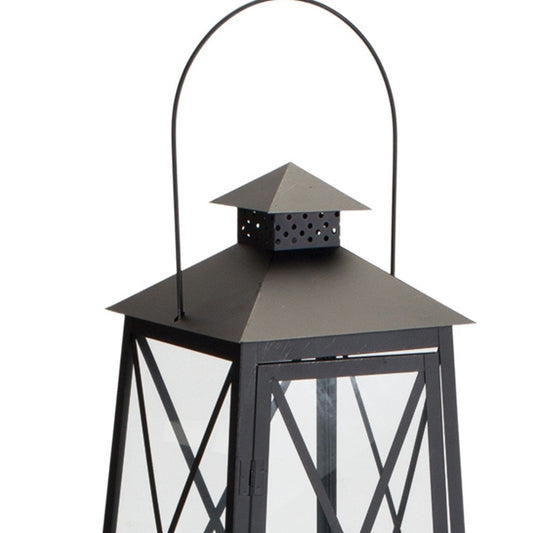 Set of Two Black Distressed Ornate Iron Tabletop Lantern Candle Holders