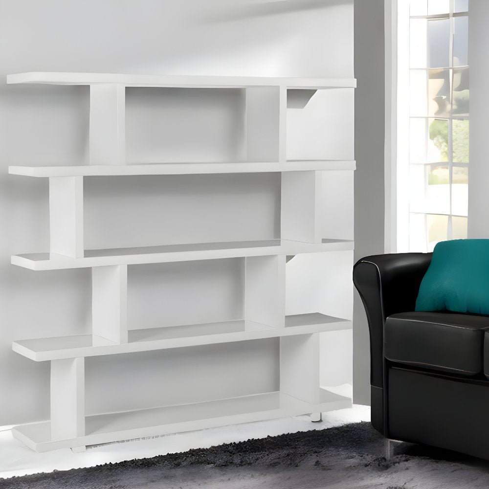White Wood Five Tier Bookcase