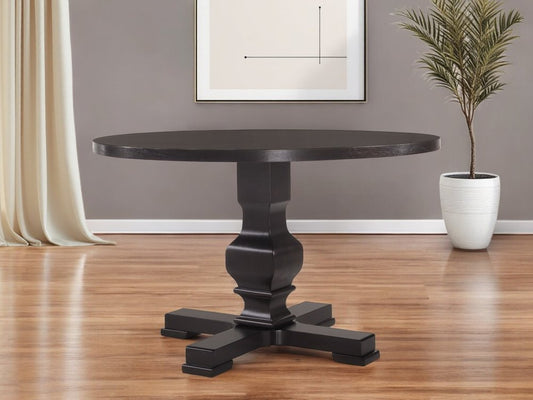 47" Black Rounded Solid Wood Pedestal Base Dining Table