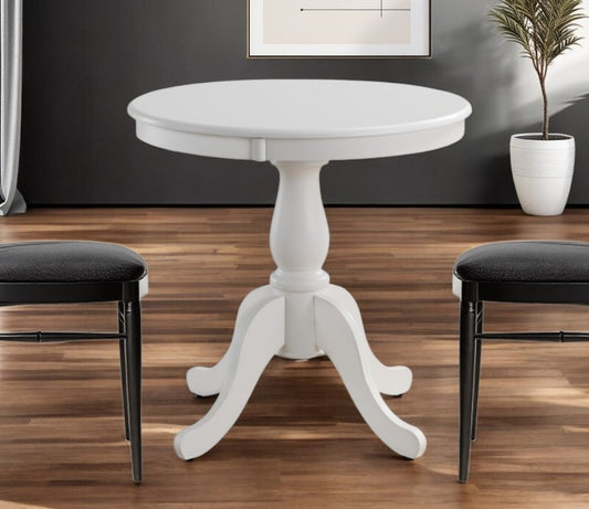 30" White Rounded Solid Manufactured Wood Pedestal Base Dining Table