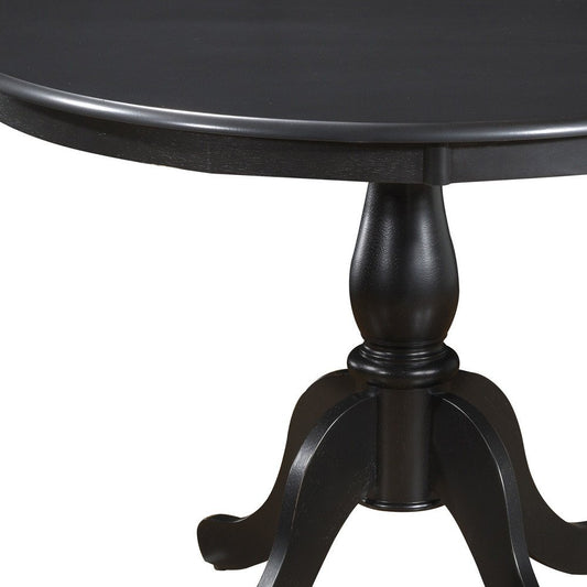 42" Black Wood Pedestal Base Round Top Dining Table