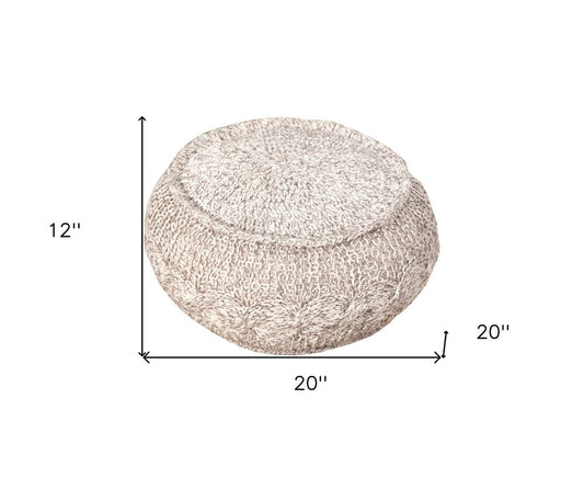 20" Beige Cotton Geometric Round Pouf Ottoman