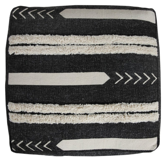 18" Black Cotton Geometric Pouf Ottoman