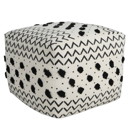 18" White Cotton Chevron Pouf Ottoman