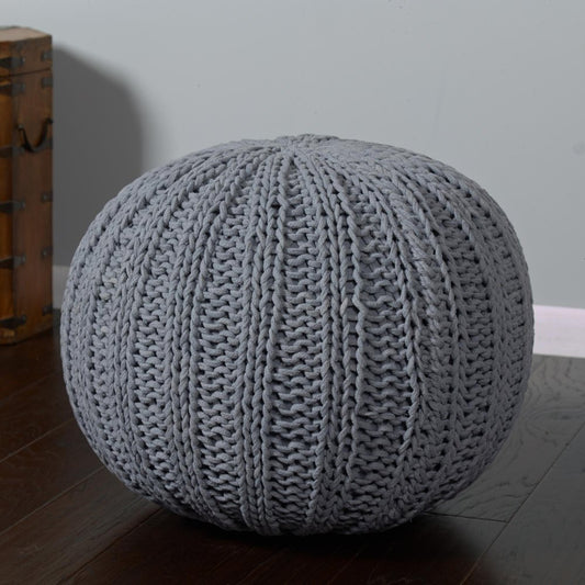 20" Gray Cotton Round Pouf Ottoman