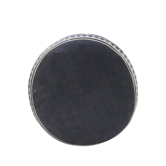 18" Blue Cotton Cylinder Paisley Pouf Ottoman