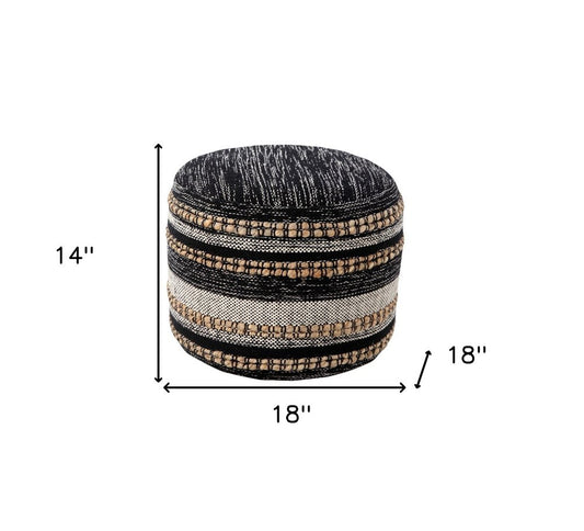 18" Black Striped Pouf Ottoman