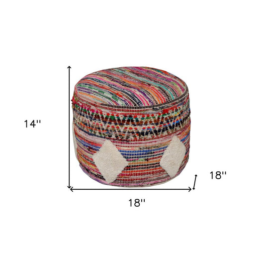 18" Rainbow Cylinder Geometric Pouf Ottoman