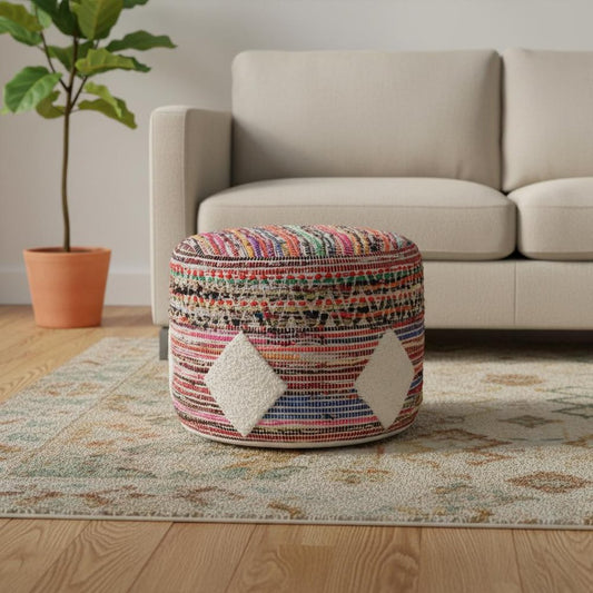 18" Rainbow Geometric Cylinder Pouf Ottoman