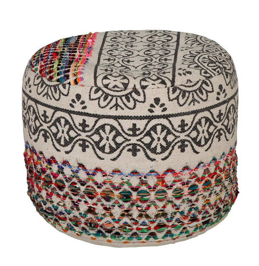 18" Rainbow and Gray Geometric Cylinder Pouf Ottoman