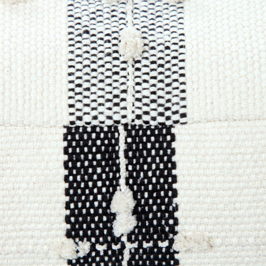 18" Black Cotton Striped Pouf Ottoman