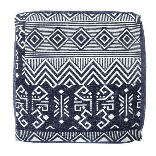 18" Blue Cotton Geometric Pouf Ottoman