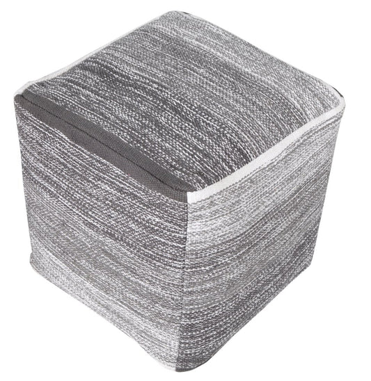 16" Gray Cotton Striped Pouf Ottoman