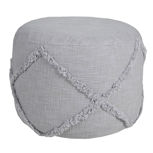 18" Gray Cotton Cylinder Geometric Pouf Ottoman