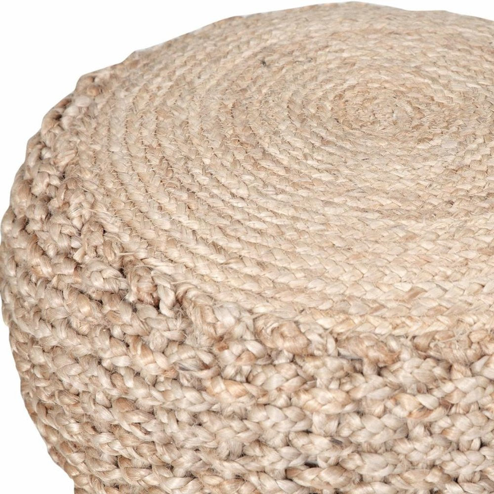 20" Tan Round Geometric Pouf Ottoman