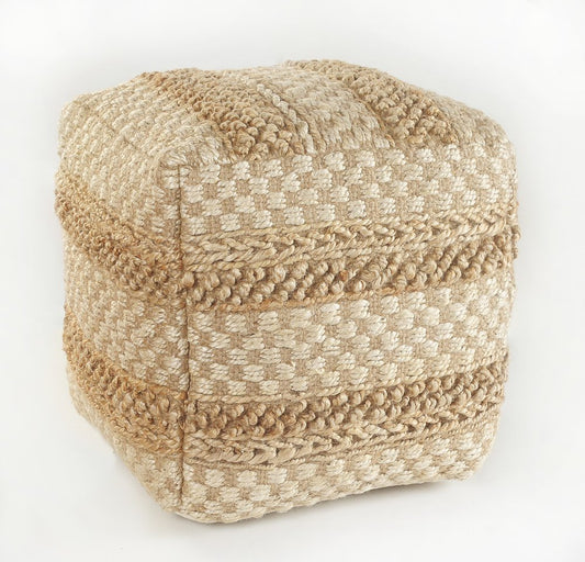 18" Tan Striped Pouf Ottoman