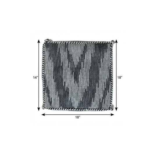 18" Gray Cotton Striped Pouf Ottoman