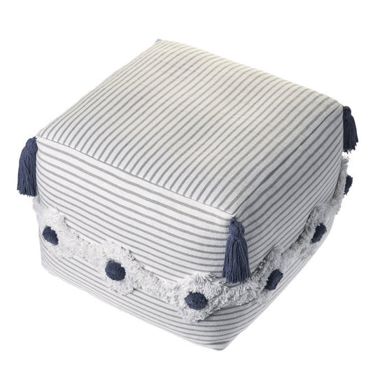 18" Gray Cotton Striped Pouf Ottoman