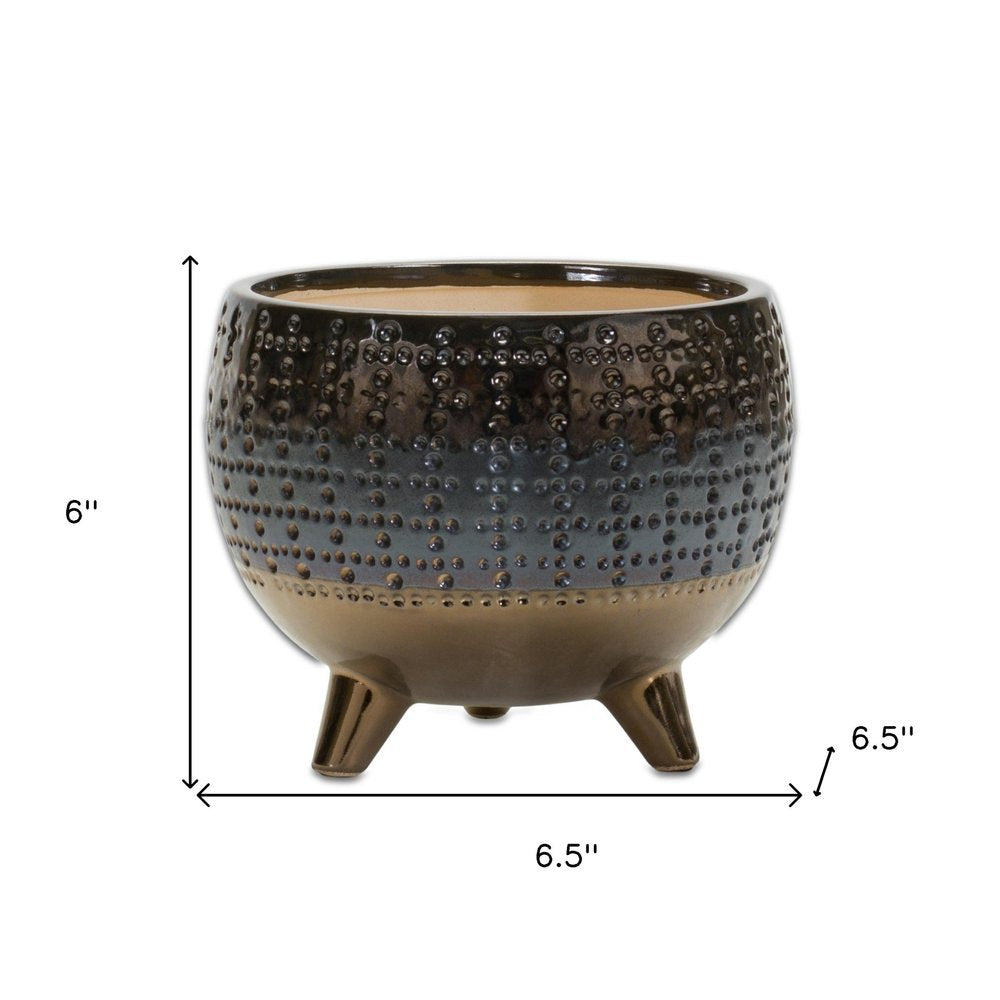 Antiqued Bronze And Pewter Clay 7 Ounce Geometric Pot Planter