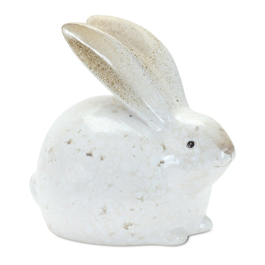 Set of Four White And Brown Terracotta Rabbit Figurines