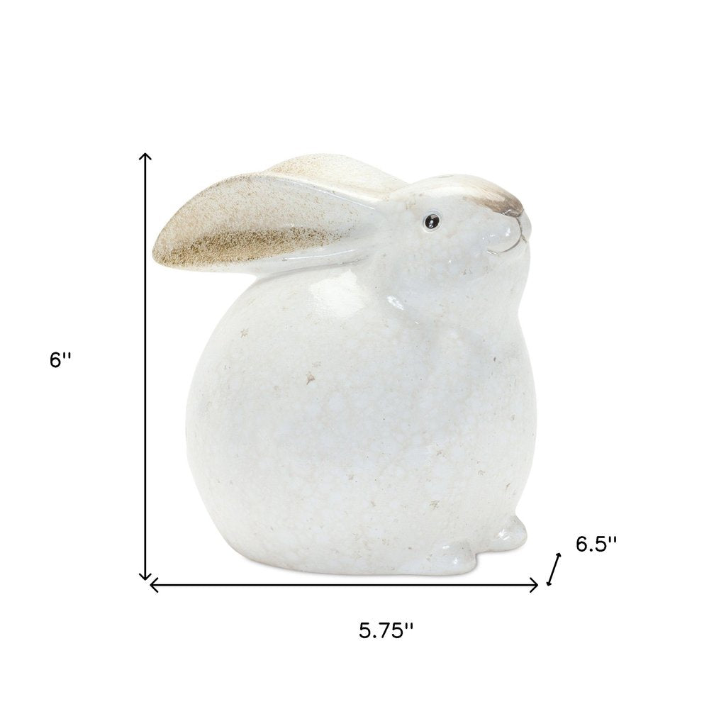 Set of Four White And Brown Terracotta Rabbit Figurines