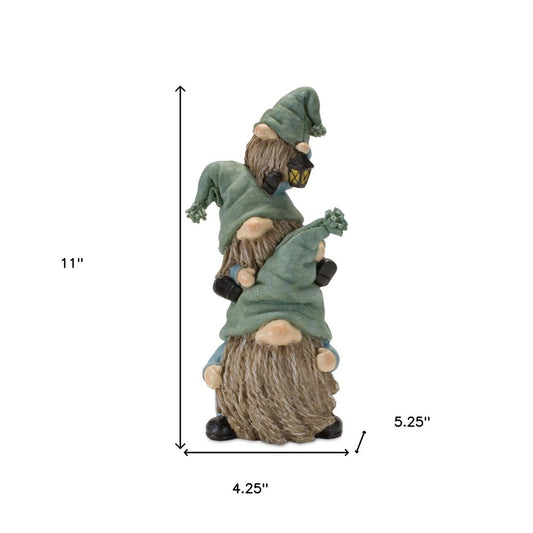 Set of Two 11" Blue and Green Polyresin Christmas Figurine Tabletop Sculpture
