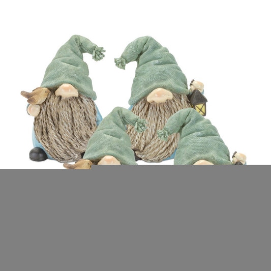 Set of Four Blue and Green Polyresin Gnomes