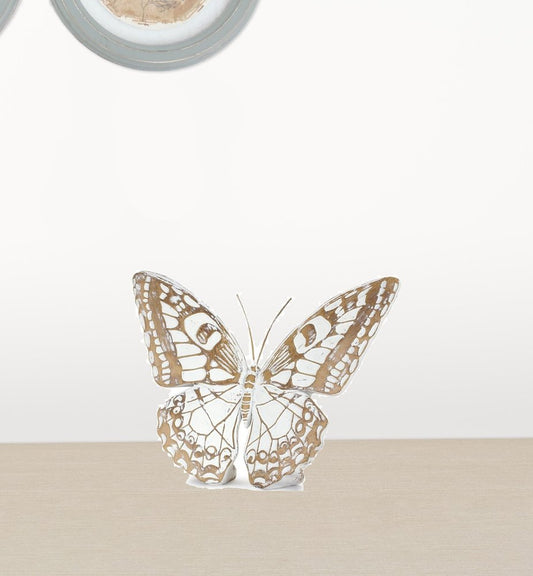 Set of Three 6" Brown And White Polyresin Butterfly Tabletop Sculpture