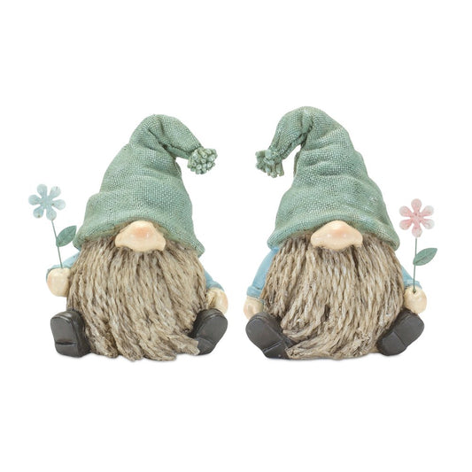 Set of Four Brown And Green Polyresin Gnomes