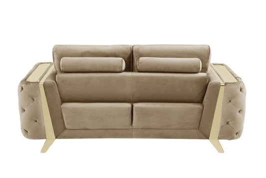 Two Piece Indoor Beige Velvet Five Person Seating Set