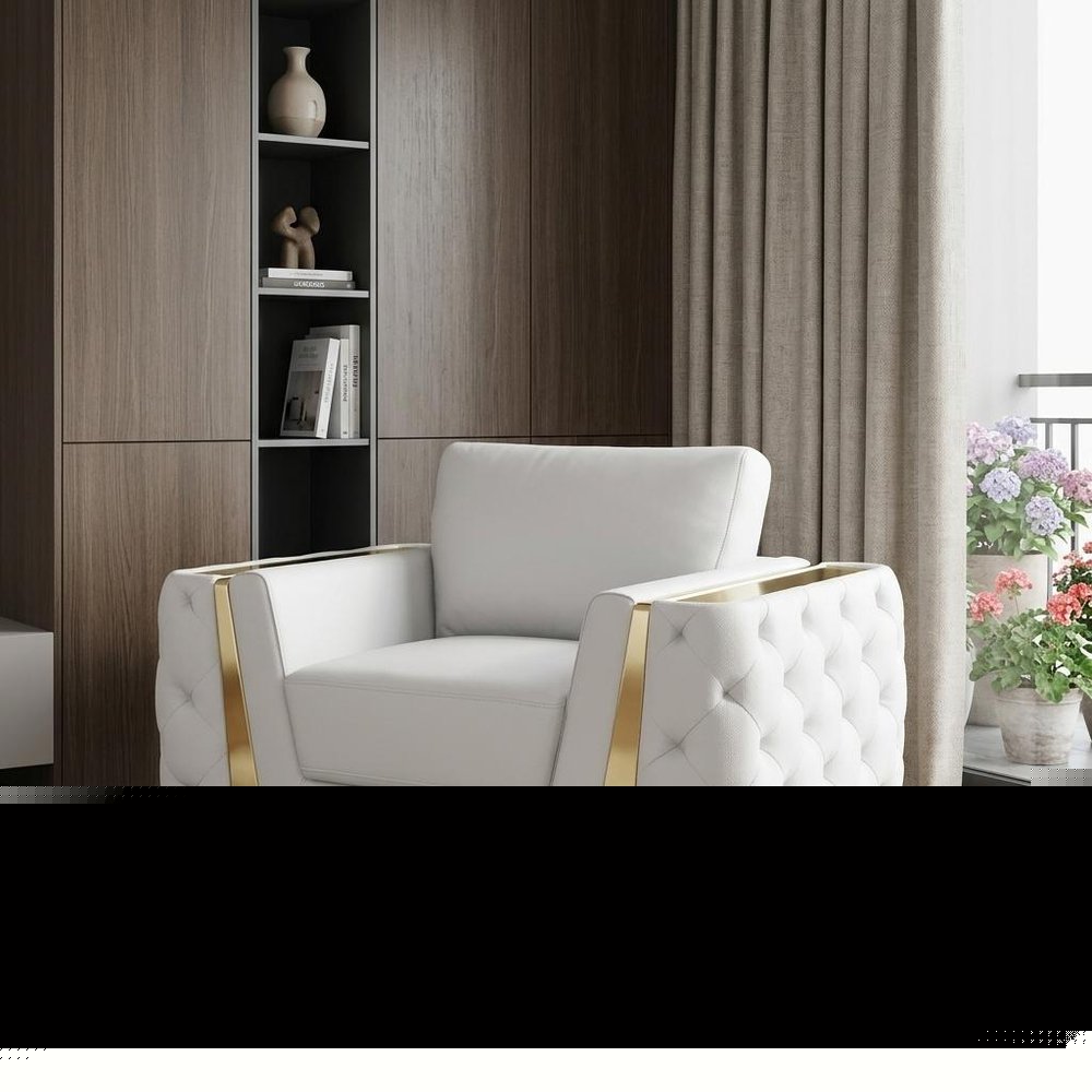 50" White And Gold Genuine Leather Club Chair