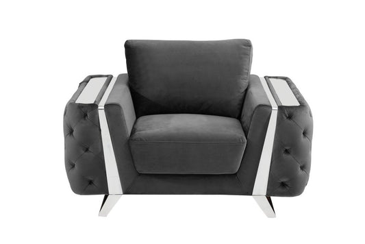 50" Dark Gray And Silver Velvet Tufted Club Chair