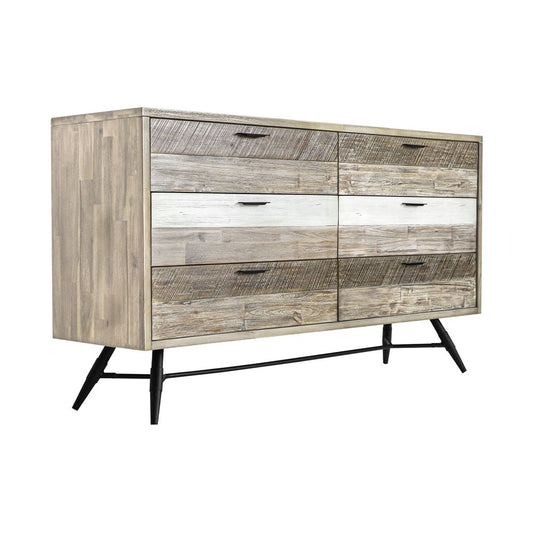 63" Natural And Ivory Solid Wood Six Drawer Double Dresser
