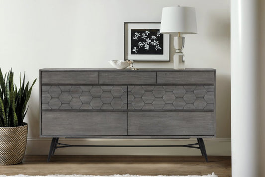 61" Gray Solid Wood Six Drawer Double Dresser