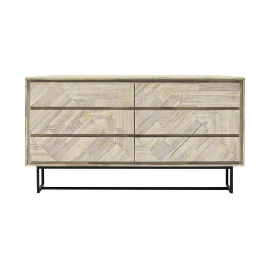 61" Natural Solid Wood Six Drawer Double Dresser