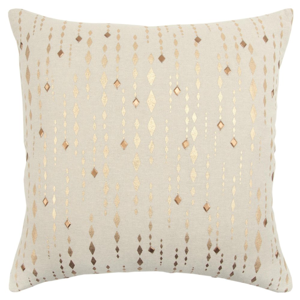 20" Gold and Ivory Cotton Pillow With Beads Edges