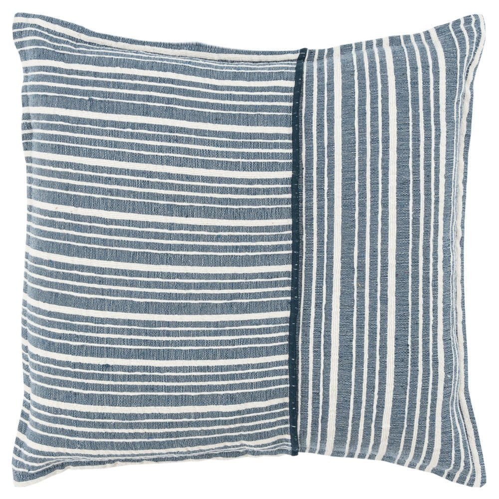 20" Blue and White Cotton Pillow With Embroidery Edges