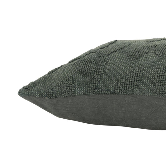 14" X 26" Green Cotton Lumbar Throw Pillow With Texture