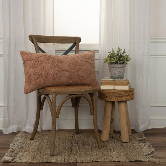 14" X 26" Terra Cotta Cotton Lumbar Throw Pillow With Texture