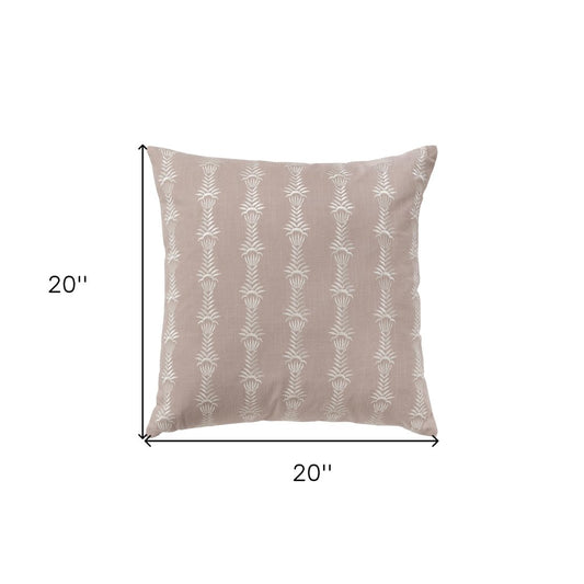 20" Pink and White Cotton Throw Pillow With Embroidery