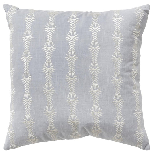 20" Light Blue and White Cotton Throw Pillow With Embroidery