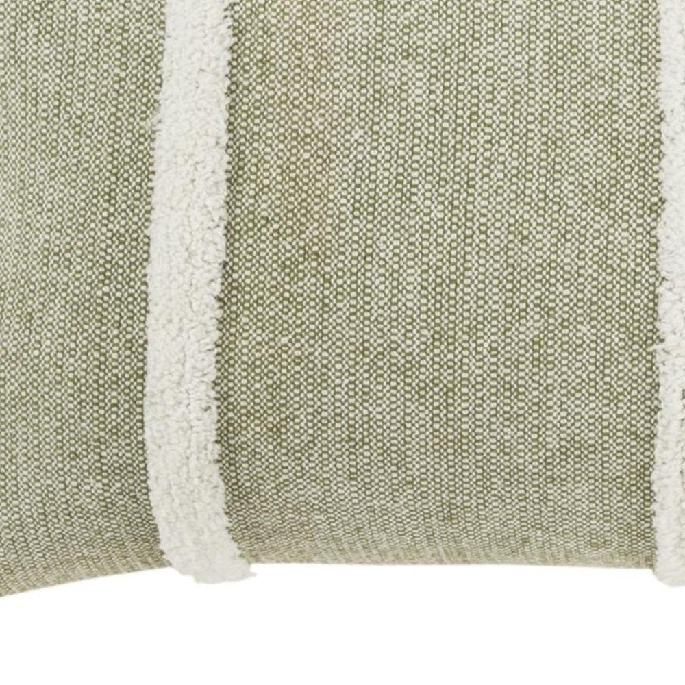 14" X 26" Green And White Lumbar Weave Cotton Throw Pillow with Tassels