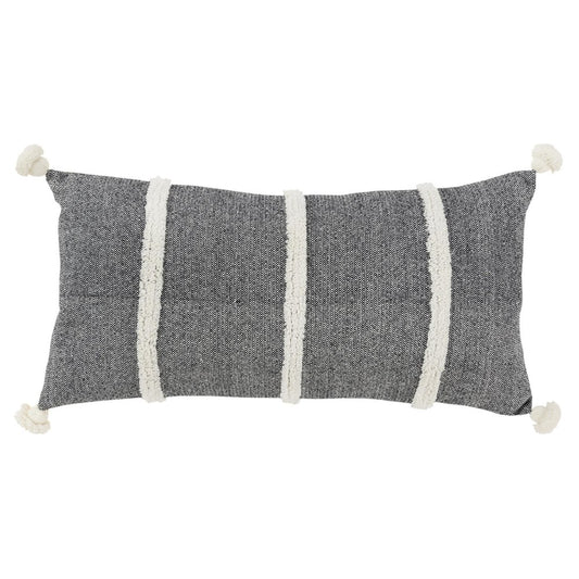 14" X 26" Black And White Weave Cotton Throw Pillow with Tassels